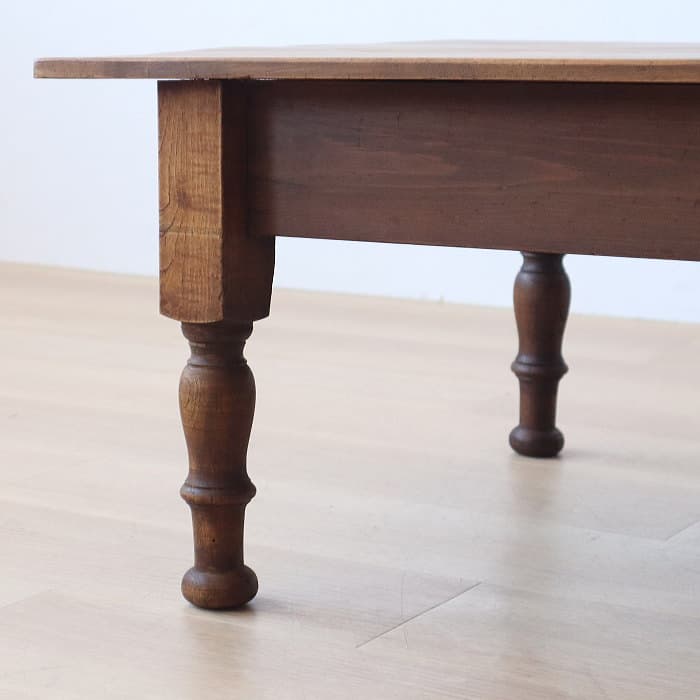 アンティーク ロクロ脚 引き出し3杯 無垢材 文机 古家具 トチ