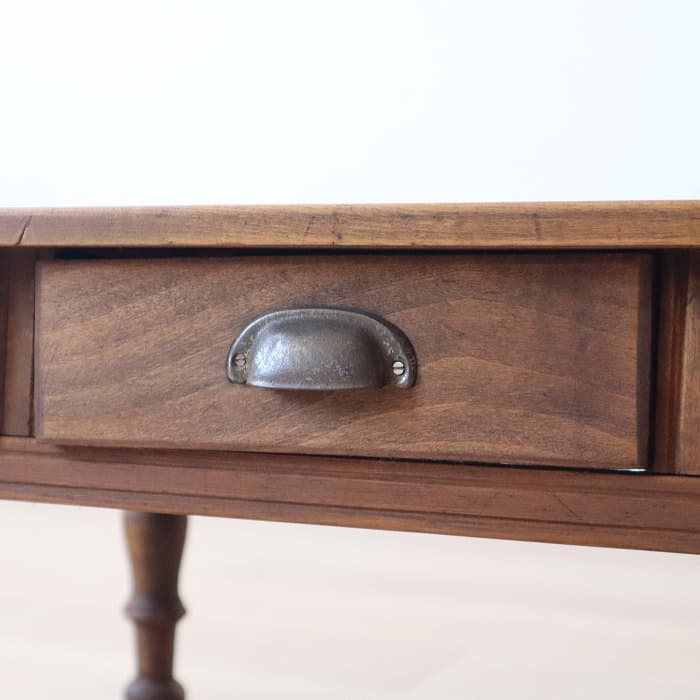 アンティーク ロクロ脚 引き出し3杯 無垢材 文机 古家具 トチ