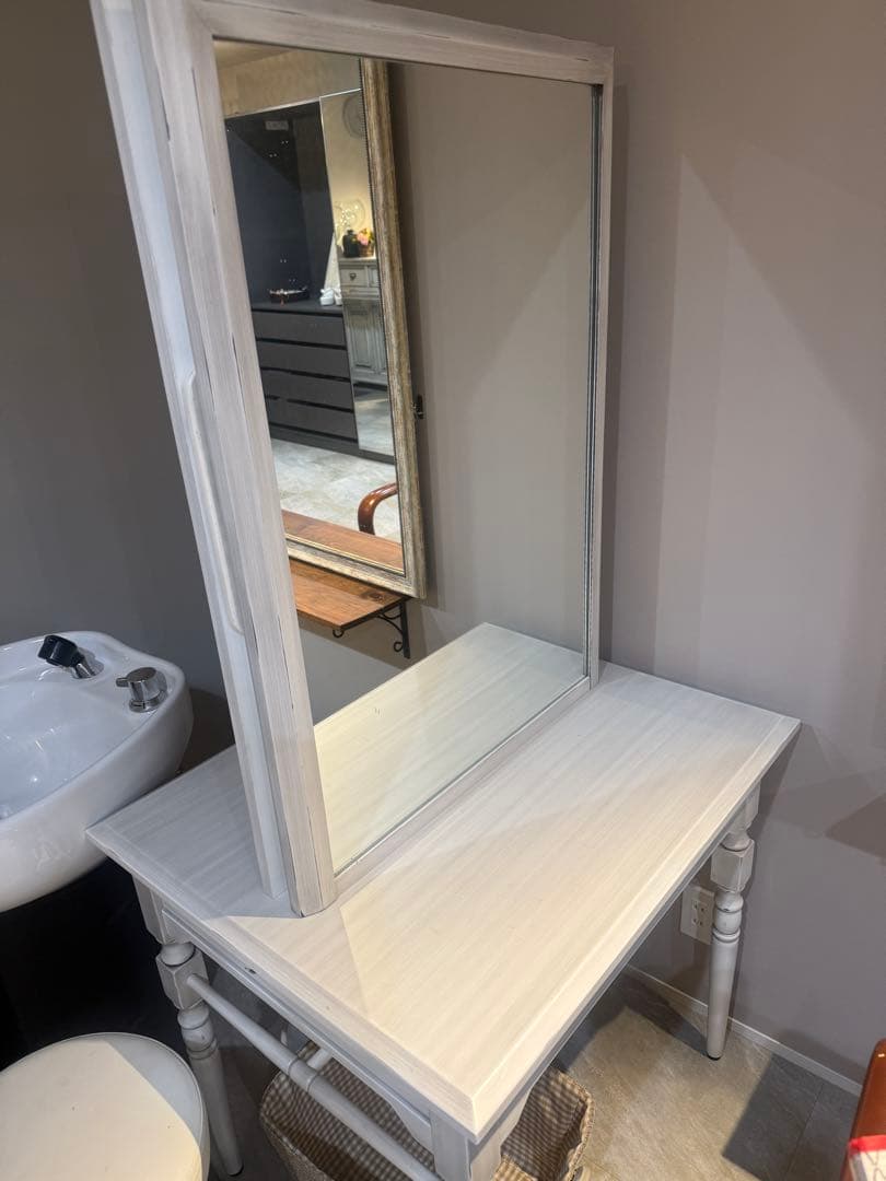 ホワイト 木製 ドレッサー 鏡台