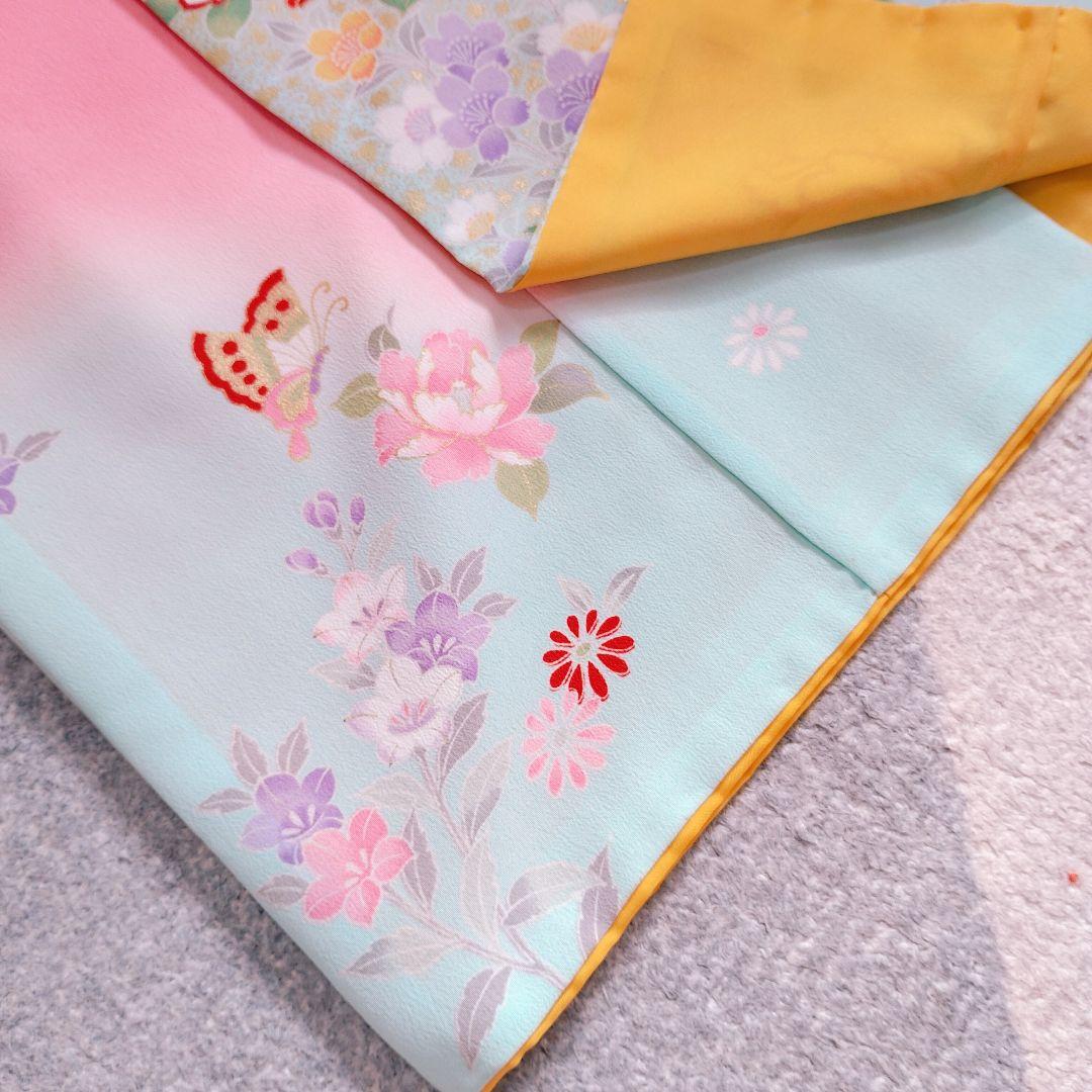 七五三 6歳 7歳 着物 作り帯 バッグ 草履 小物セット ピンク 水色系