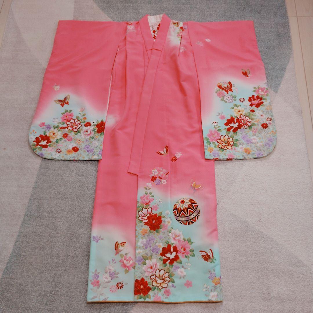 七五三 6歳 7歳 着物 作り帯 バッグ 草履 小物セット ピンク 水色系