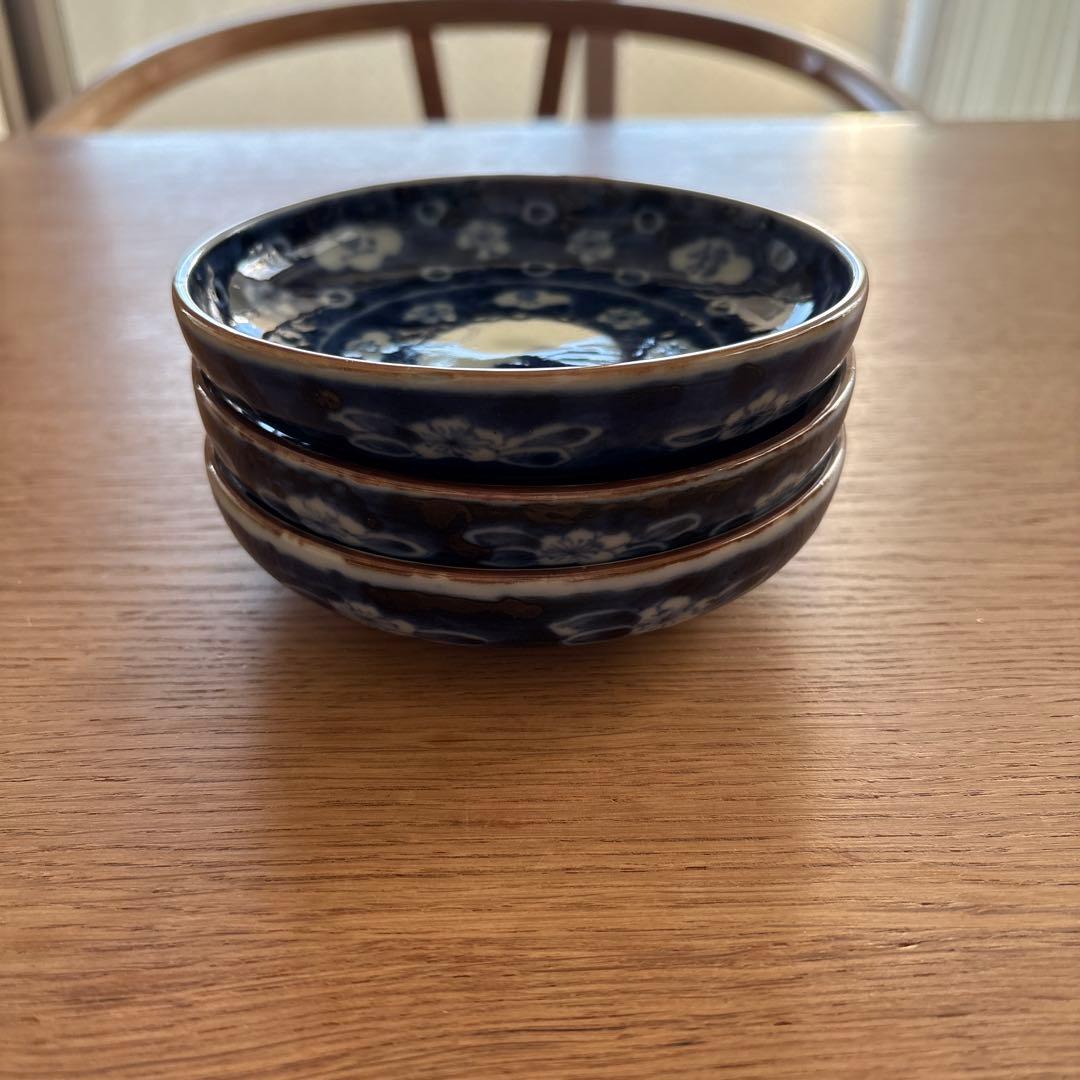 大明萬暦年製　古伊万里染付　骨董　うさぎ　皿　3客