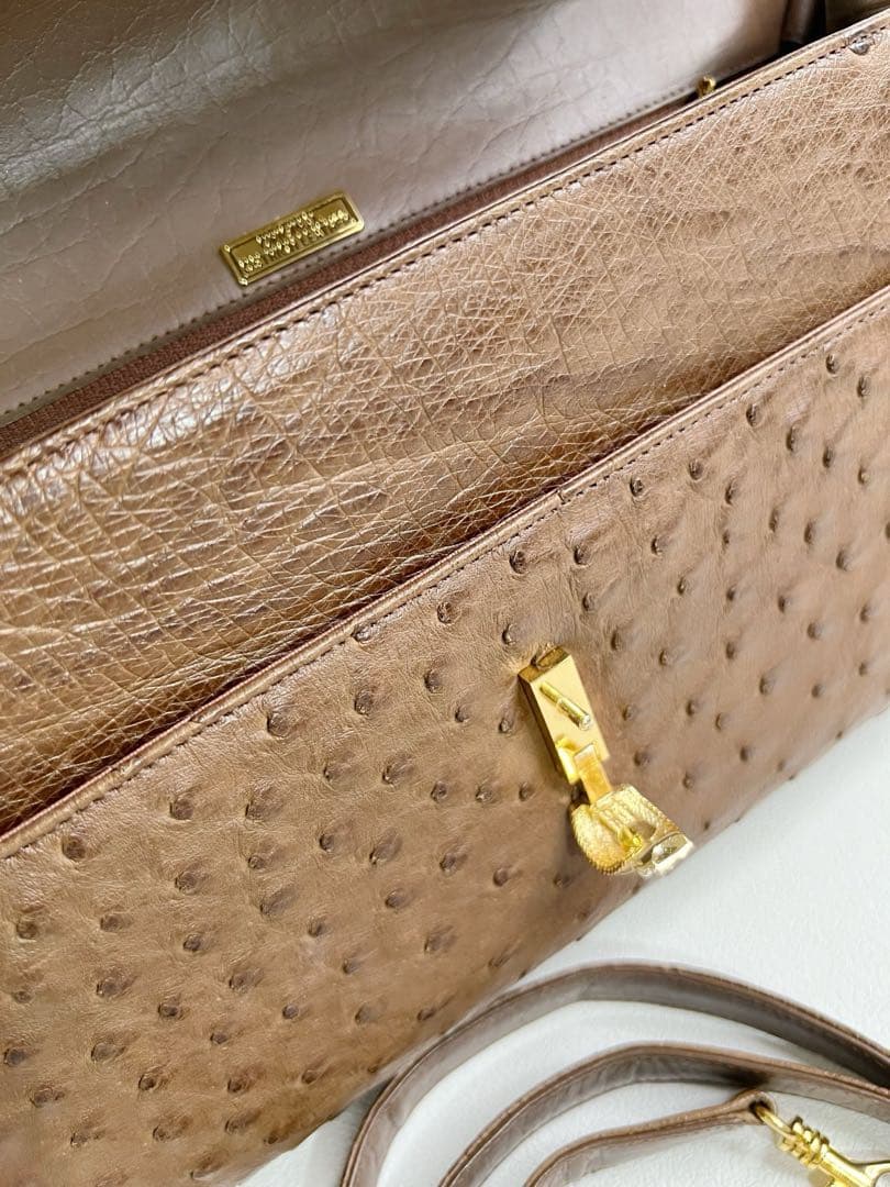 オーストリッチレザーバッグ（ブラウン／サイズ：30cm）