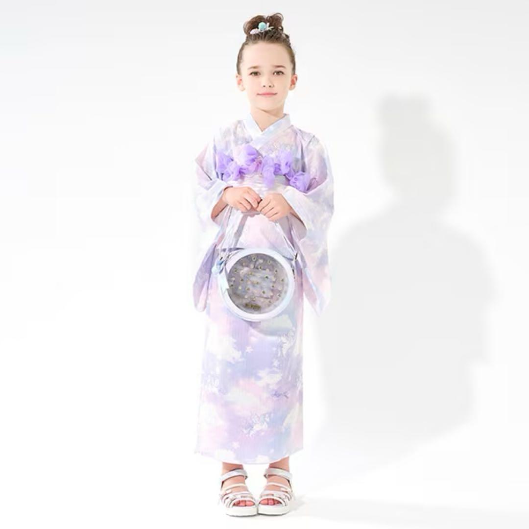 【メゾピアノ】ユニコーンスカイ柄浴衣　130