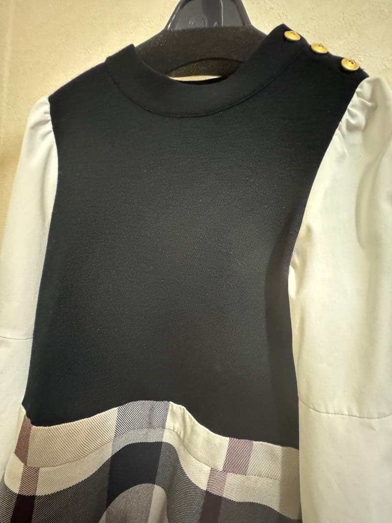 ブルーレーベルクレストブリッジ　ツイードニットドッキングドレス　ベージュ　36