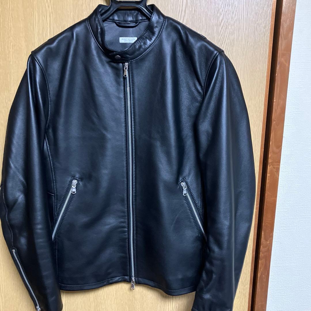 BEAUTY&YOUTH ブラックレザーシングルライダースジャケット　サイズM