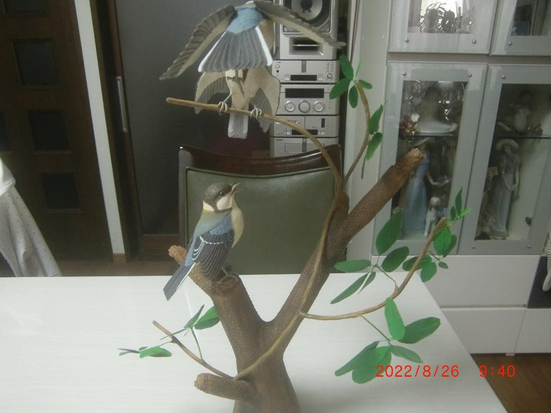シジュウカラ　 バードカービング　野鳥彫刻　木彫 美術品 　インテリアＮ40