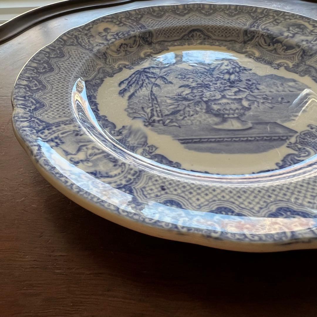 【英国アンティーク】美品　スポード　コープランド ブルー & ホワイト　天使　皿