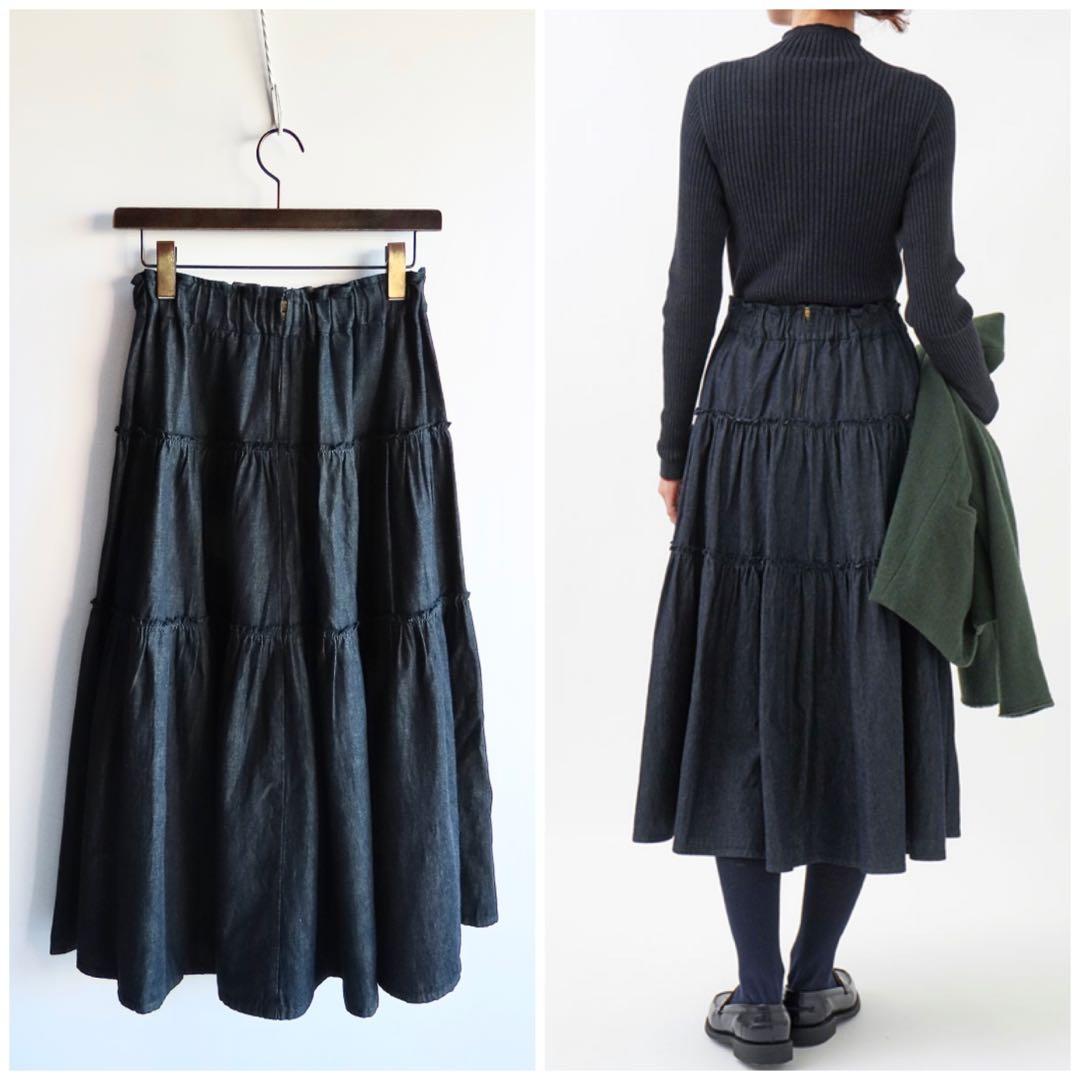 極美品 現行販売品 パラスパレス ムラ糸ダンガリーティアードスカート 0