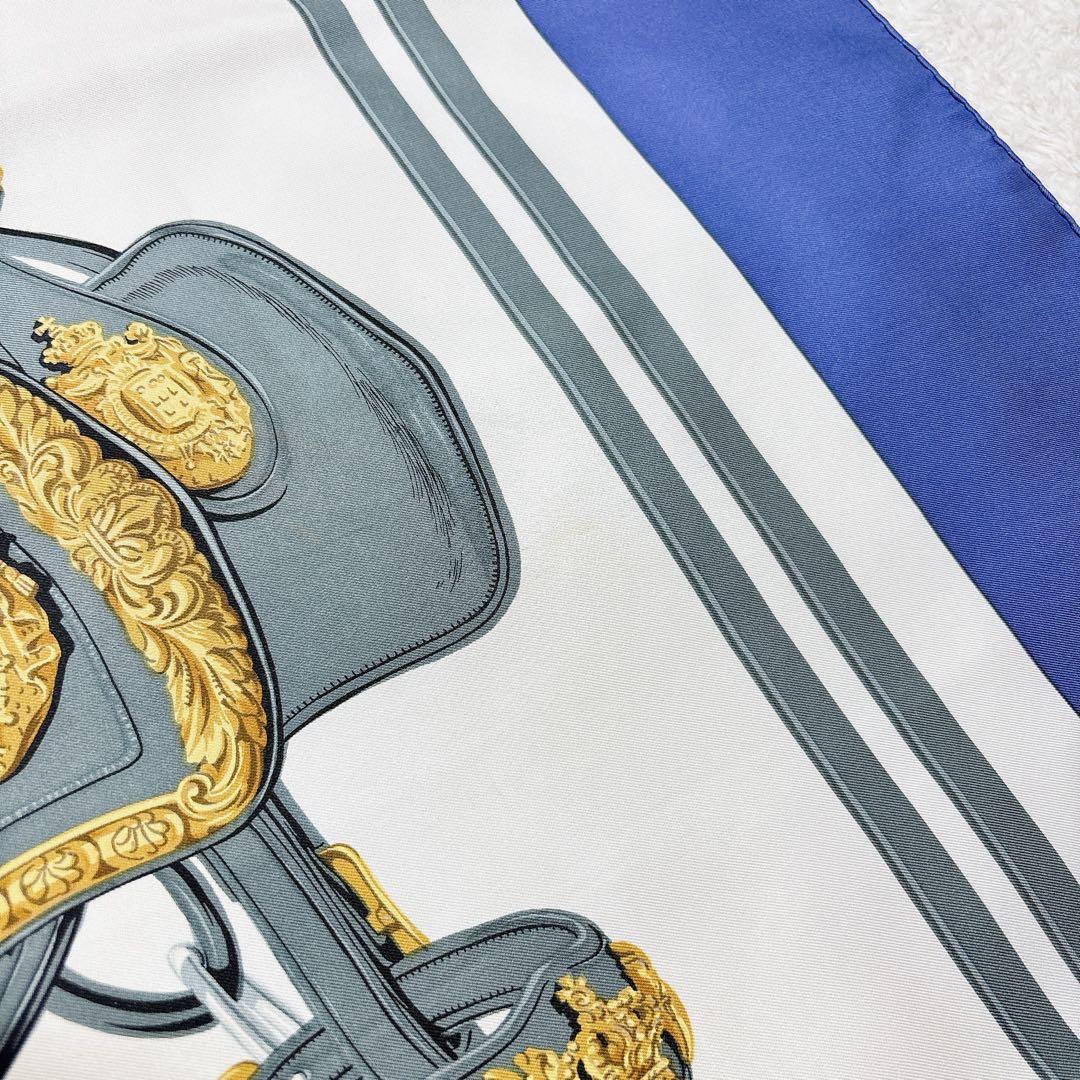 エルメス カレ90 式典の馬具 スカーフ シルク ブルー ゴールド