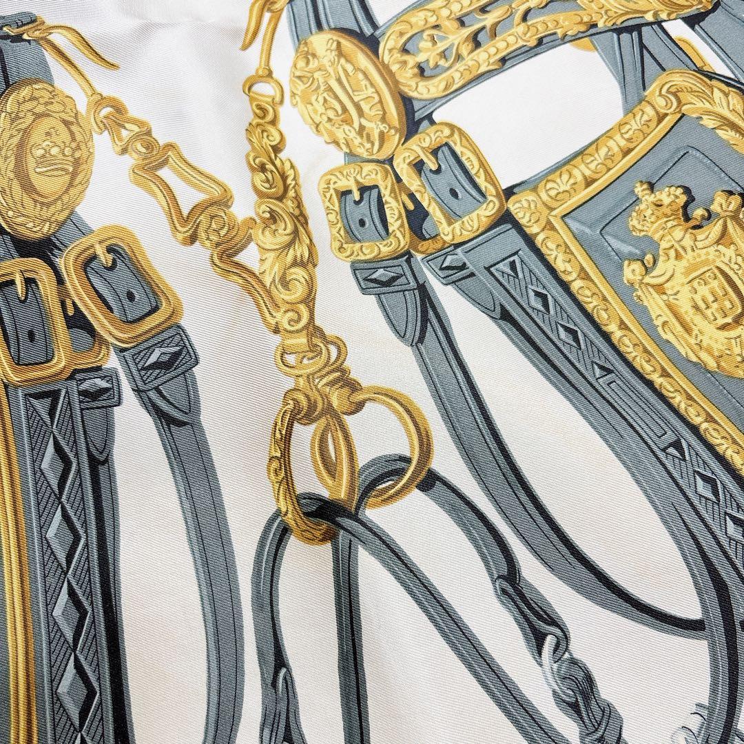 エルメス カレ90 式典の馬具 スカーフ シルク ブルー ゴールド