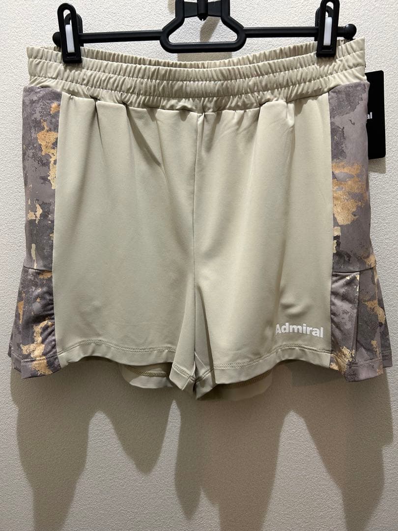 Admiral サイドプリーツハーフパンツ ベージュ・グレー　レディースＬサイズ