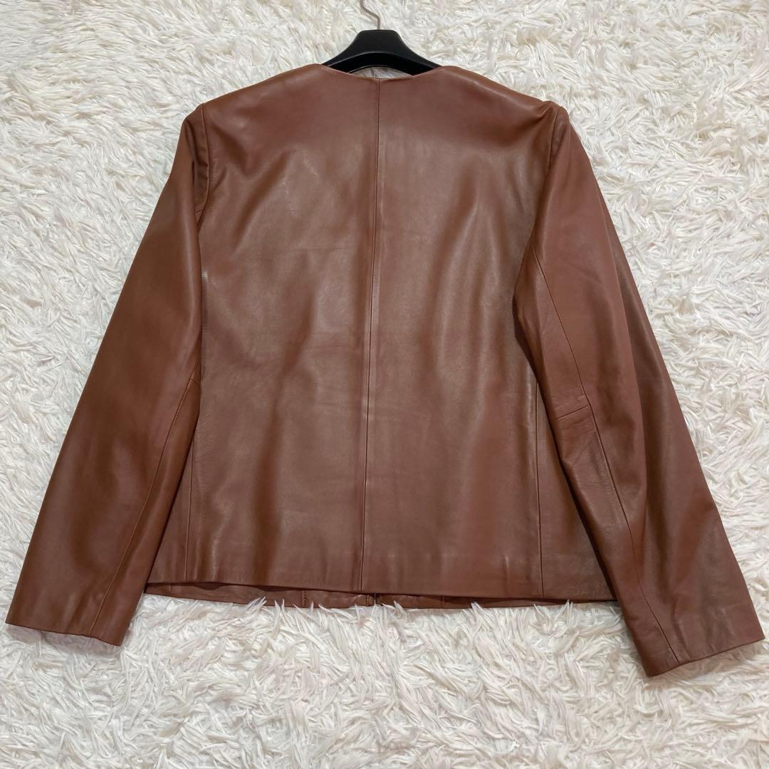 極美品✨自由区　ラムレザー　ノーカラー　ジャケット　44 茶　19AW 大きい