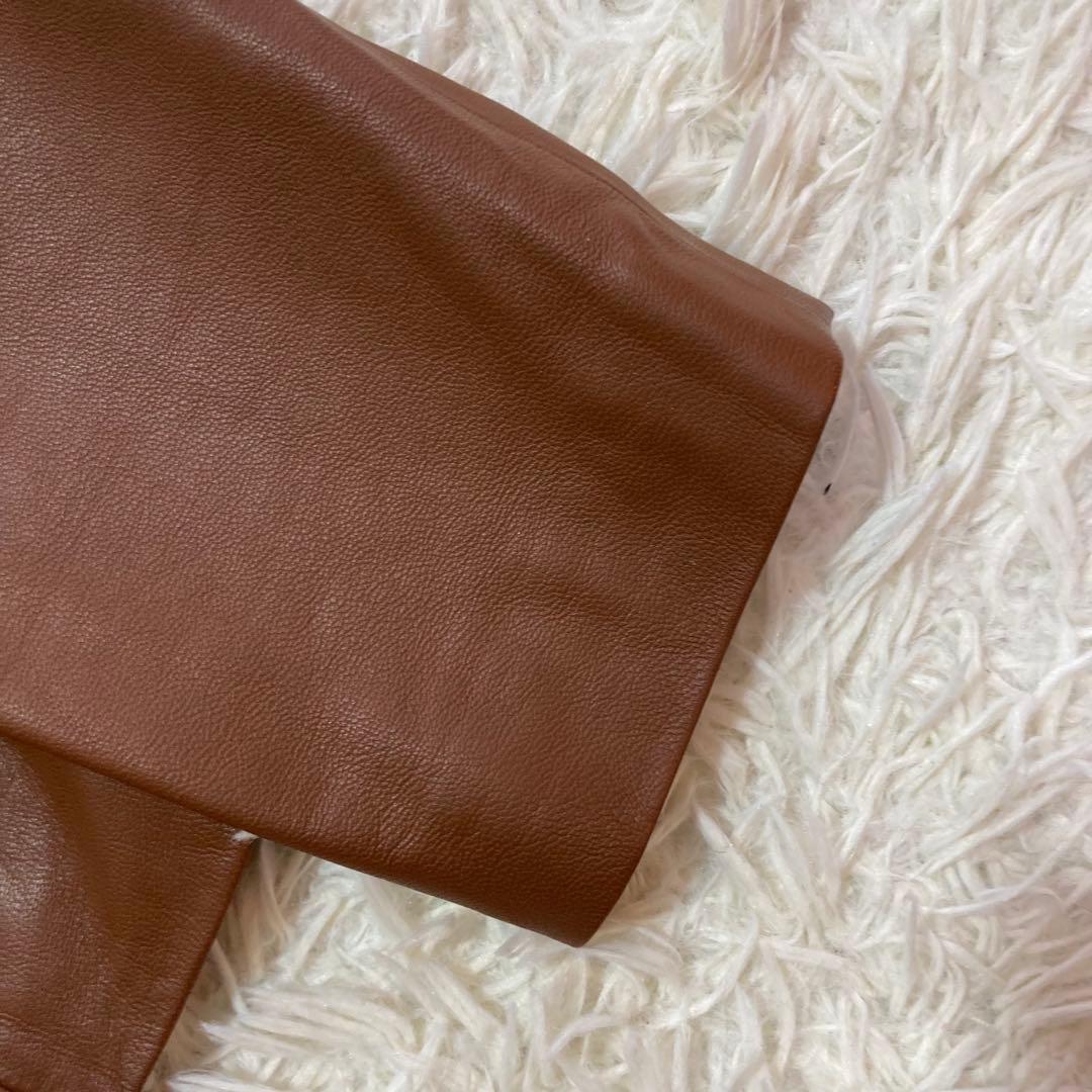 極美品✨自由区　ラムレザー　ノーカラー　ジャケット　44 茶　19AW 大きい