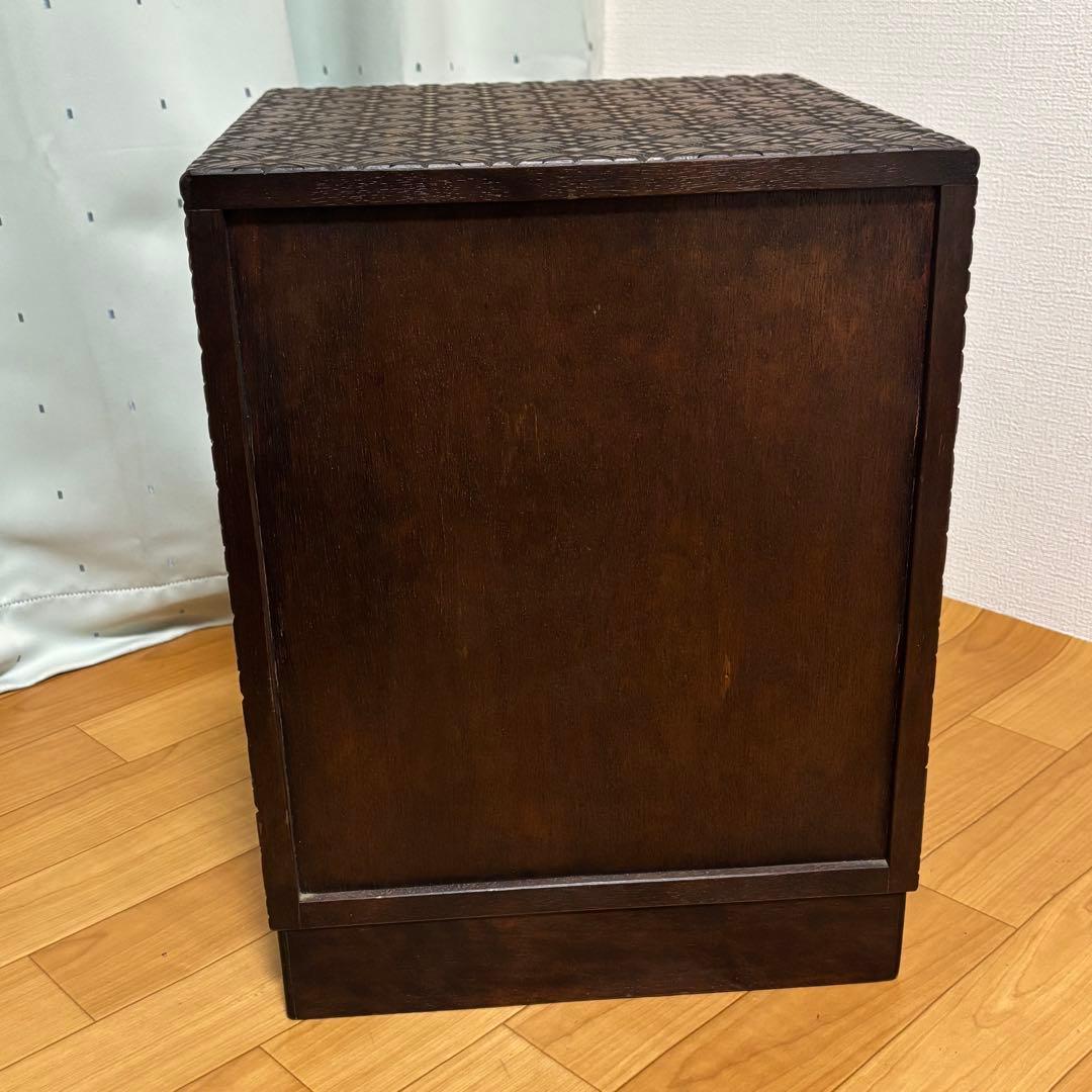 木彫り細工　寄木細工　三段引き出し　高級民芸家具　小物収納