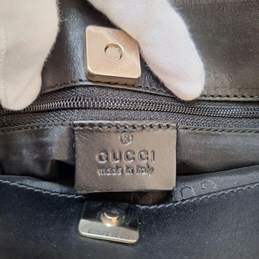 【美品】GUCCI レザー ナイロン ミニトートバッグ ブラック イタリア製