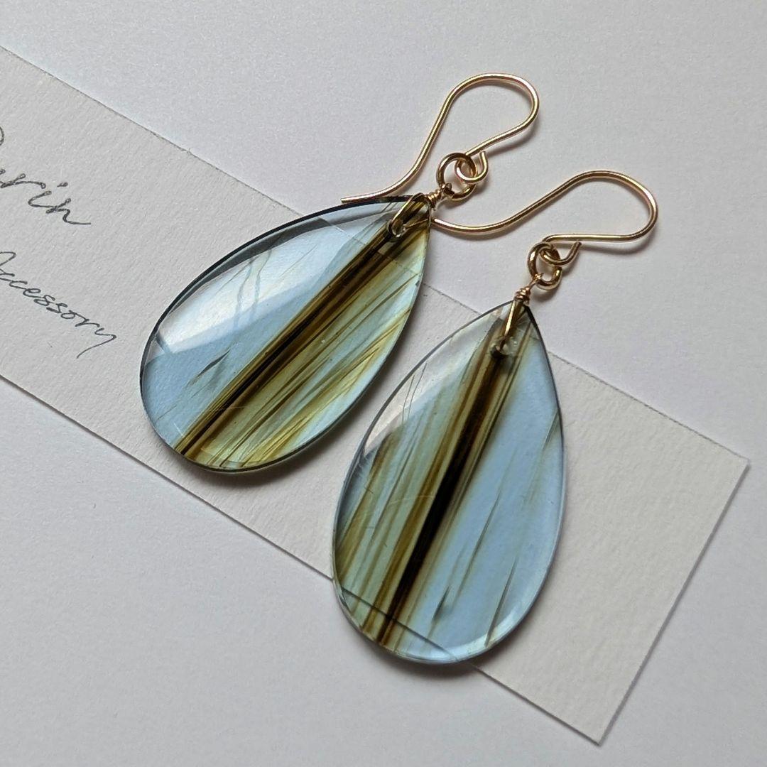 R✴︎H様 ミルキーアクアマリン マーキスフラワーカービングピアス