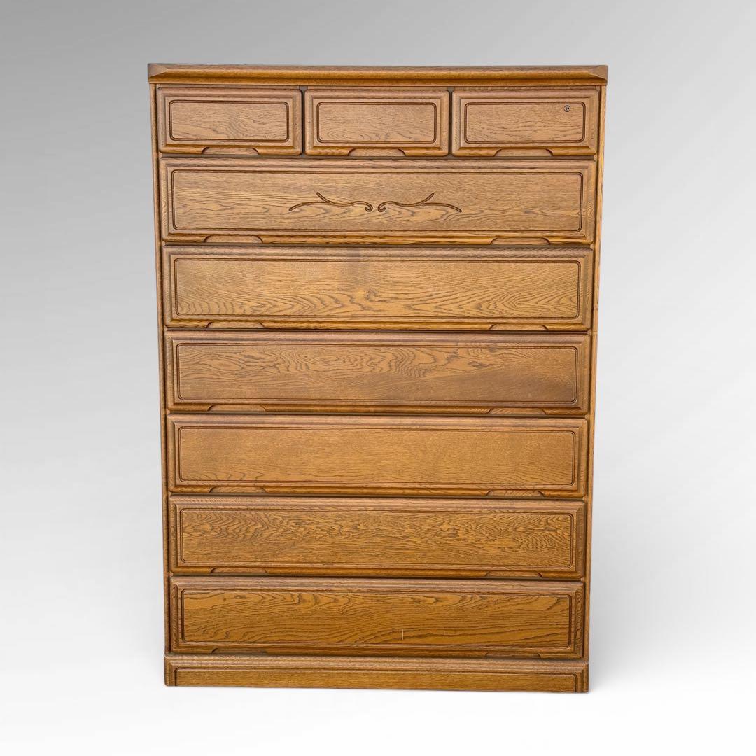 起立木工 ハイチェスト 7段 国産 ナラ材 鍵付き 婚礼家具 クラシック