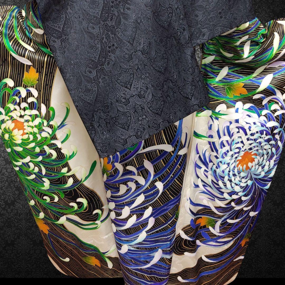 振袖フルセット(7点)・成人式・大輪花模様・金彩加工・金駒刺繍・正絹・逸品