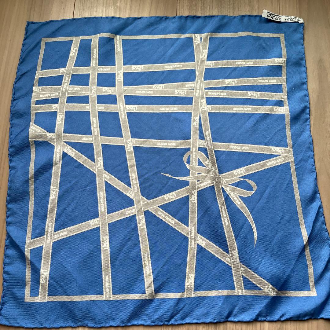 R*読様 ✨エルメス✨シルク100% スカーフ青 リボンデザイン