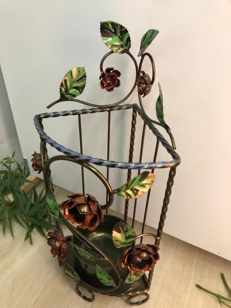 イタリア製 ローズ コーナー傘立て ハンドペイント アンブレラスタンド 輸入雑貨