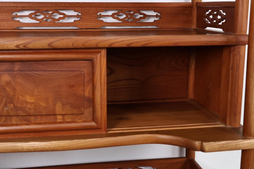 特注品　総無垢欅製　茶棚　茶箪笥　飾り棚　茶道具　煎茶道具 BJ221