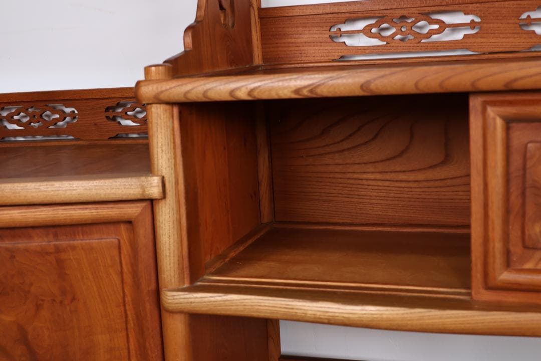 特注品　総無垢欅製　茶棚　茶箪笥　飾り棚　茶道具　煎茶道具 BJ221