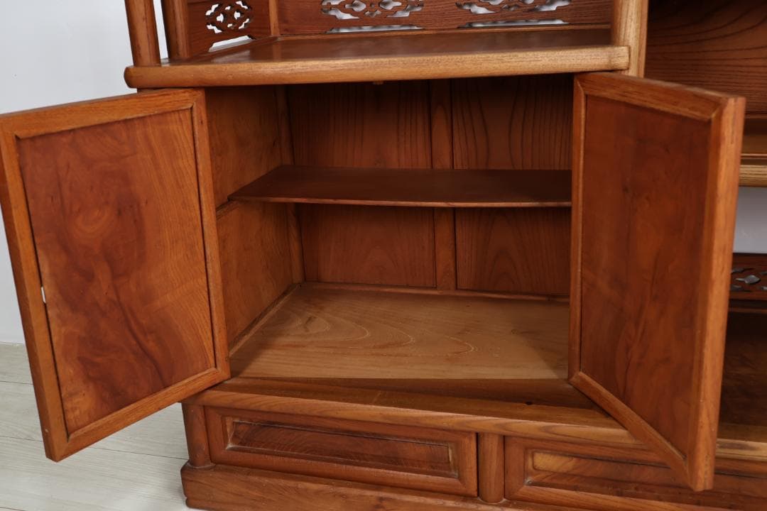 特注品　総無垢欅製　茶棚　茶箪笥　飾り棚　茶道具　煎茶道具 BJ221