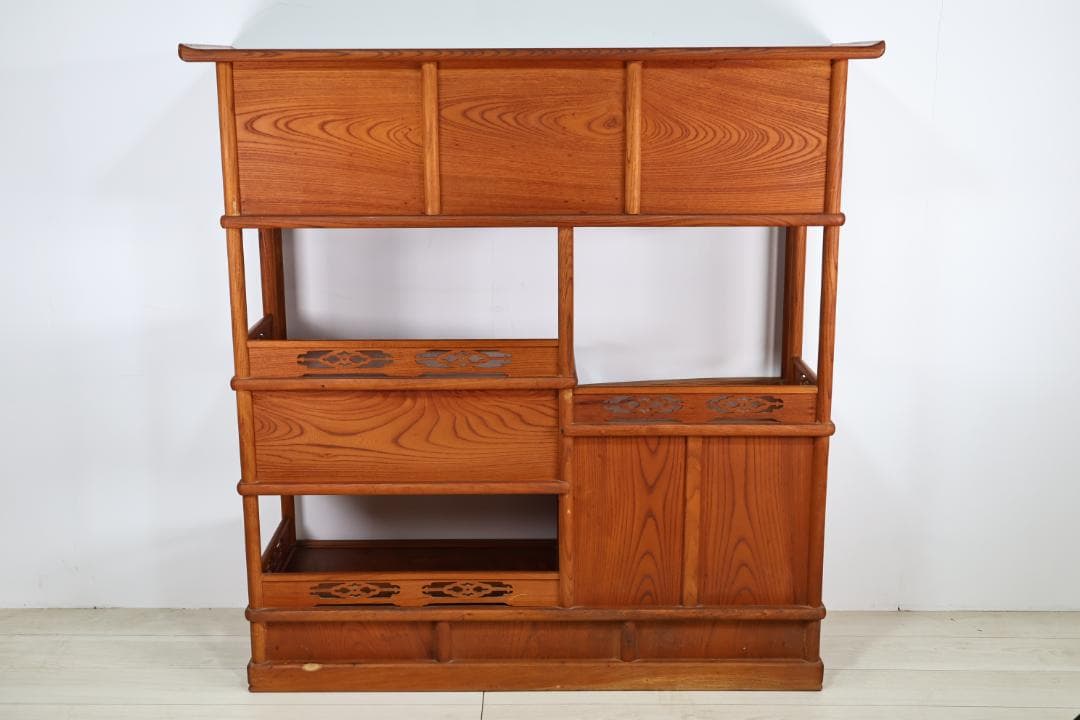 特注品　総無垢欅製　茶棚　茶箪笥　飾り棚　茶道具　煎茶道具 BJ221