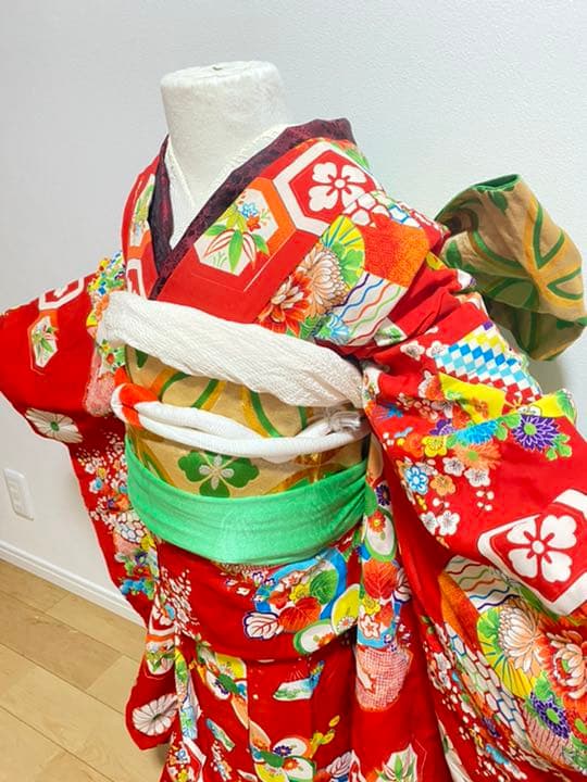 七五三 舞妓さん風　アンティーク 引き振袖着物セット
