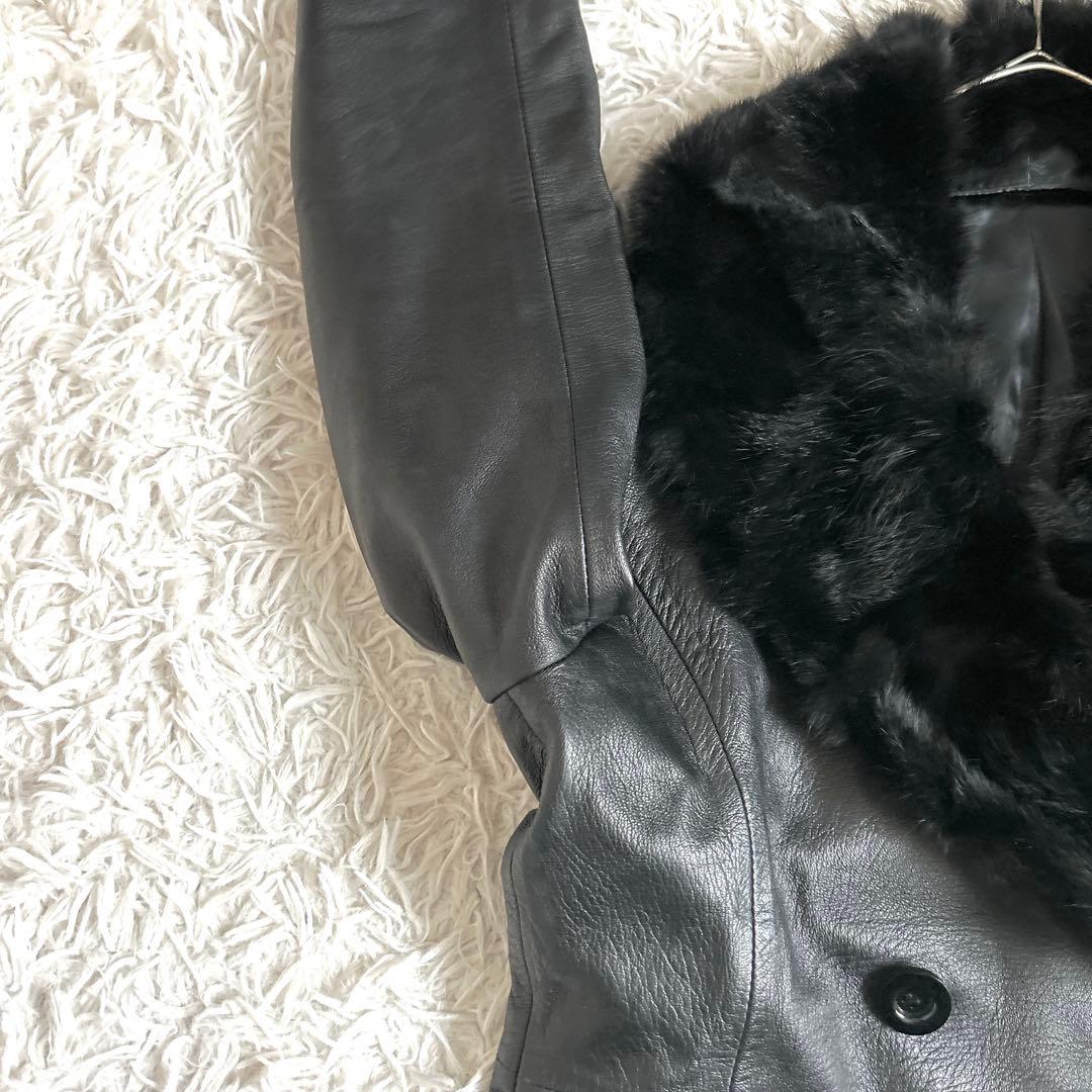 美品⁂ラムレザージャケット　ダブル　フォックスファー取り外し可能　ブラック　S