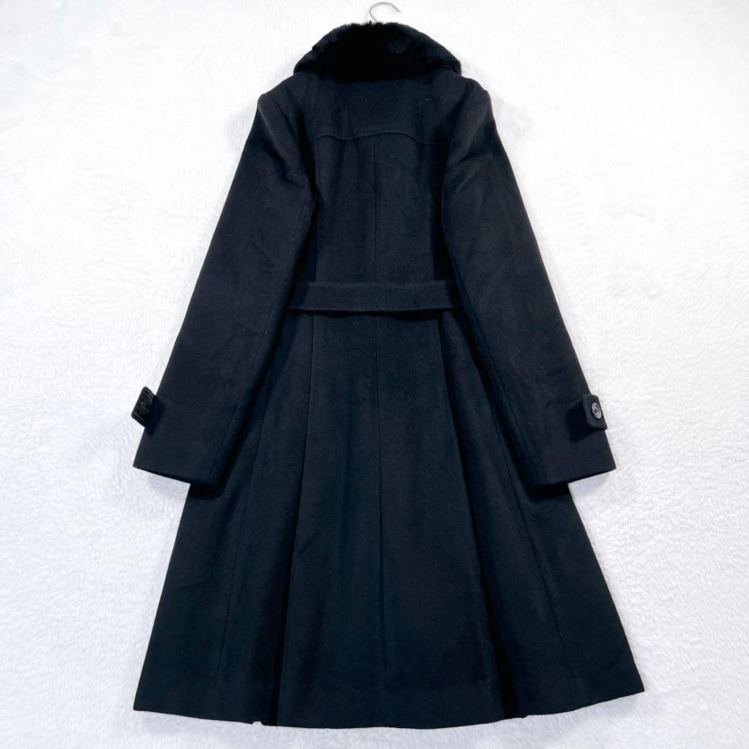 未使用級✨バーバリーロンドン アンゴラ ロングコート 総柄 ファー ベルト付 黒