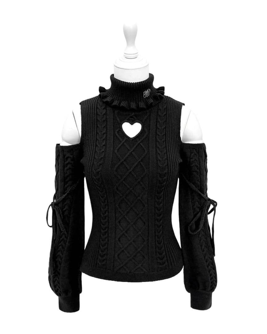 ミシェルマカロン　ハニーミュウ　ハートカット肩あきケーブルニット　フリーサイズ