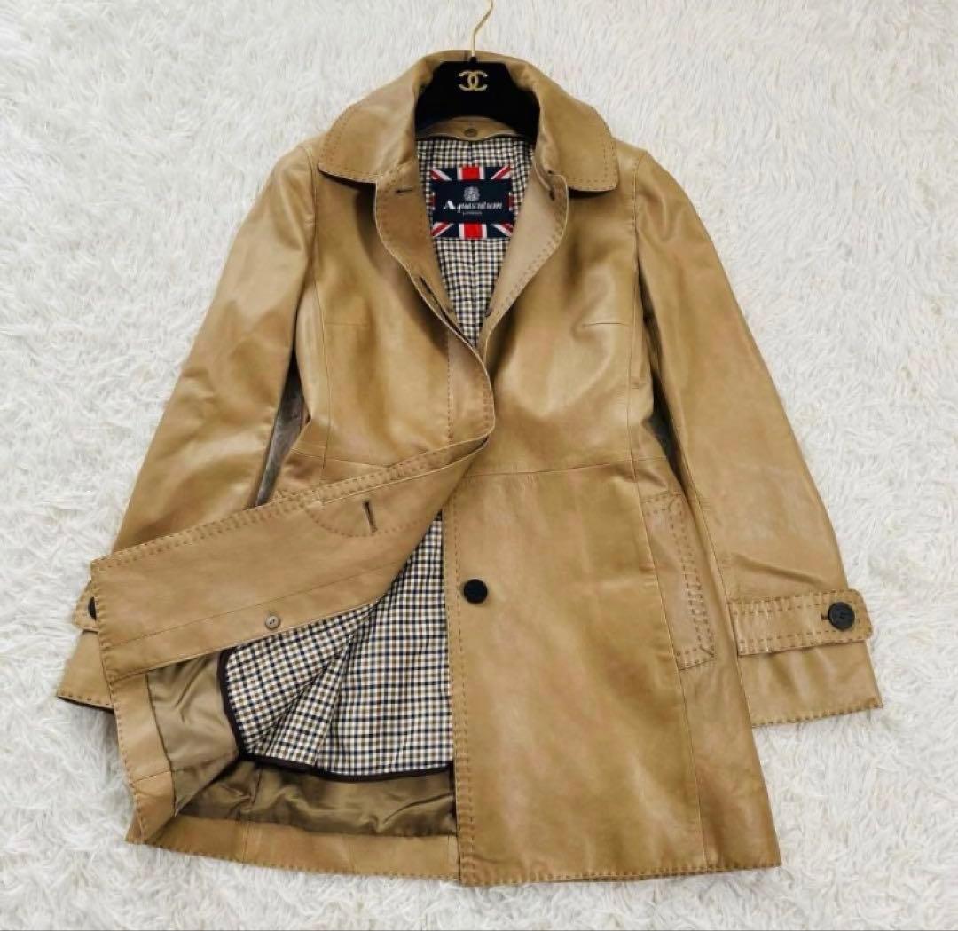 大きめサイズ✨アクアスキュータム ラムレザーコート　 ライナー付　チェック柄