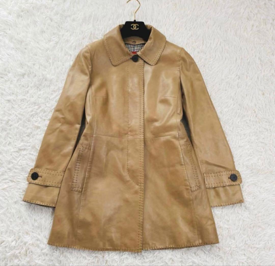 大きめサイズ✨アクアスキュータム ラムレザーコート　 ライナー付　チェック柄