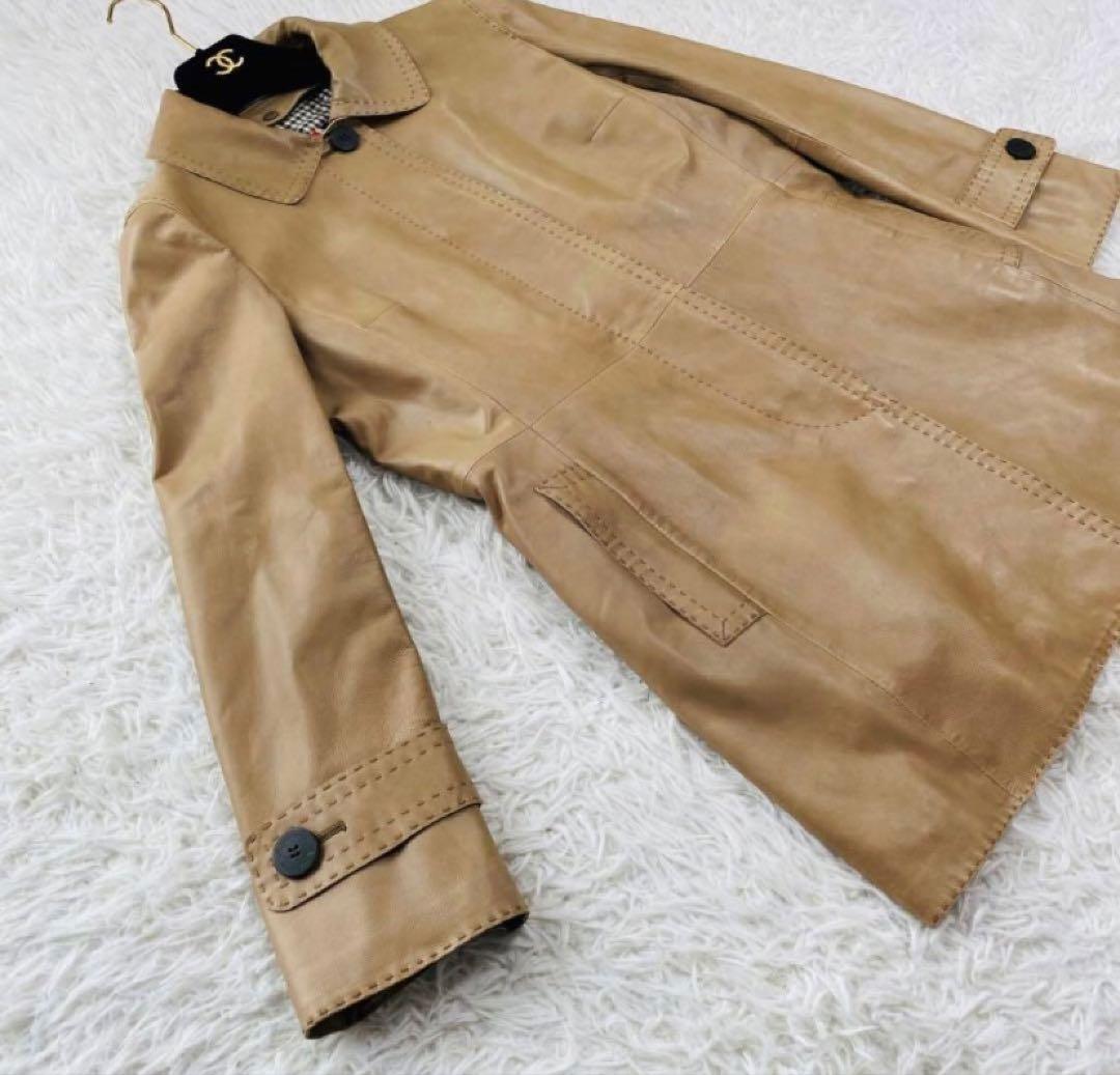 大きめサイズ✨アクアスキュータム ラムレザーコート　 ライナー付　チェック柄