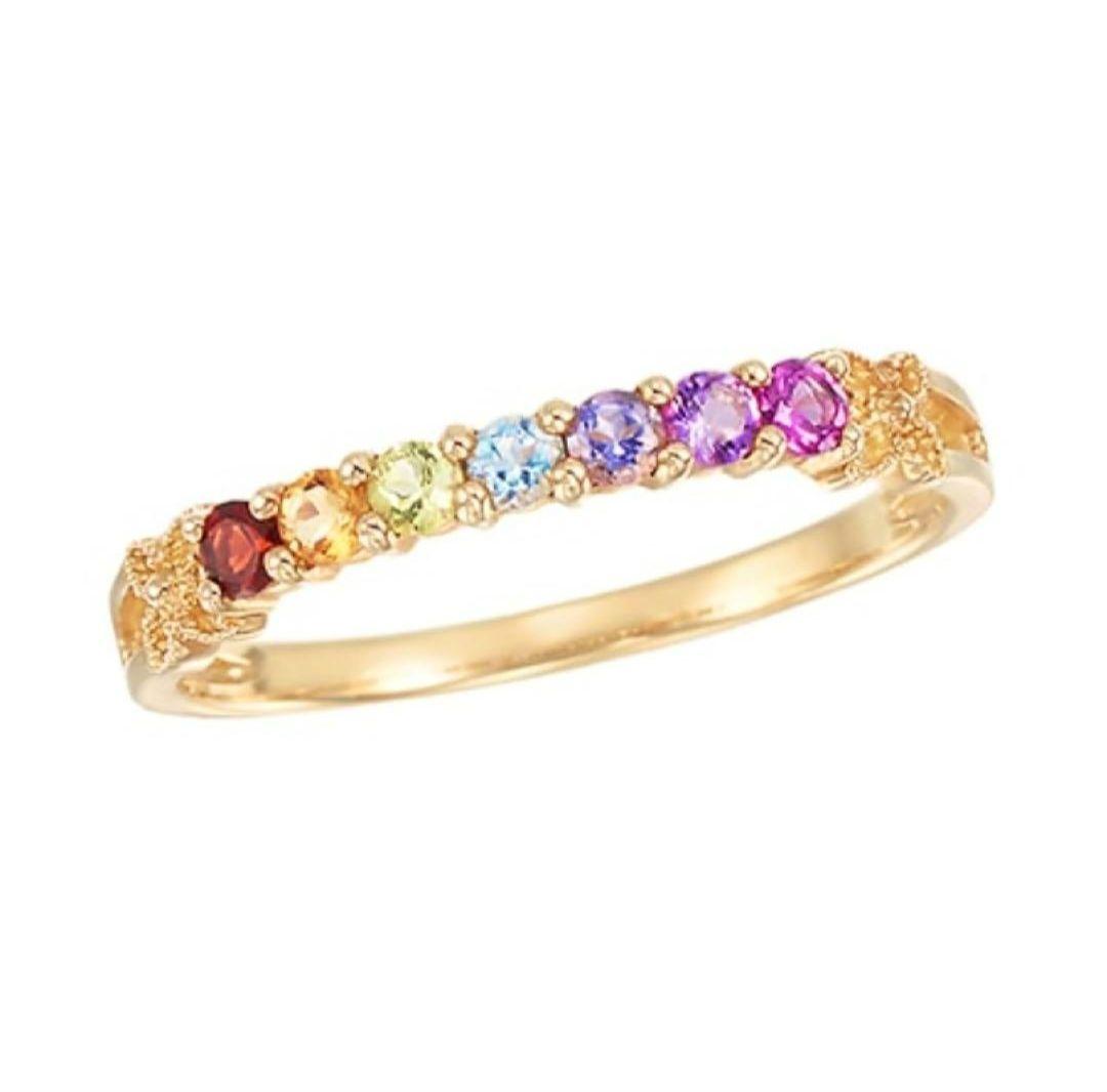K10イエローゴールド マルチストーンリング