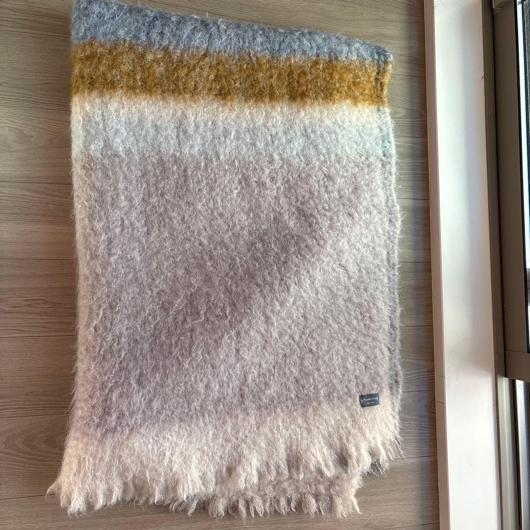 美品ベアトレスラベルモヘアベッドカバーグラデーションボストンパープル79999円