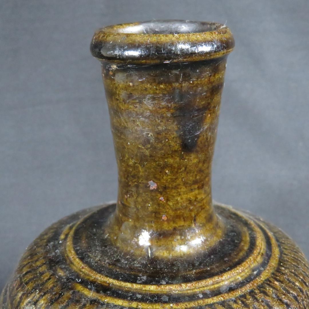 相馬 壺 徳利 花器 一輪挿し 民藝 時代物 窯傷 美品 鉄釉 跳び鉋