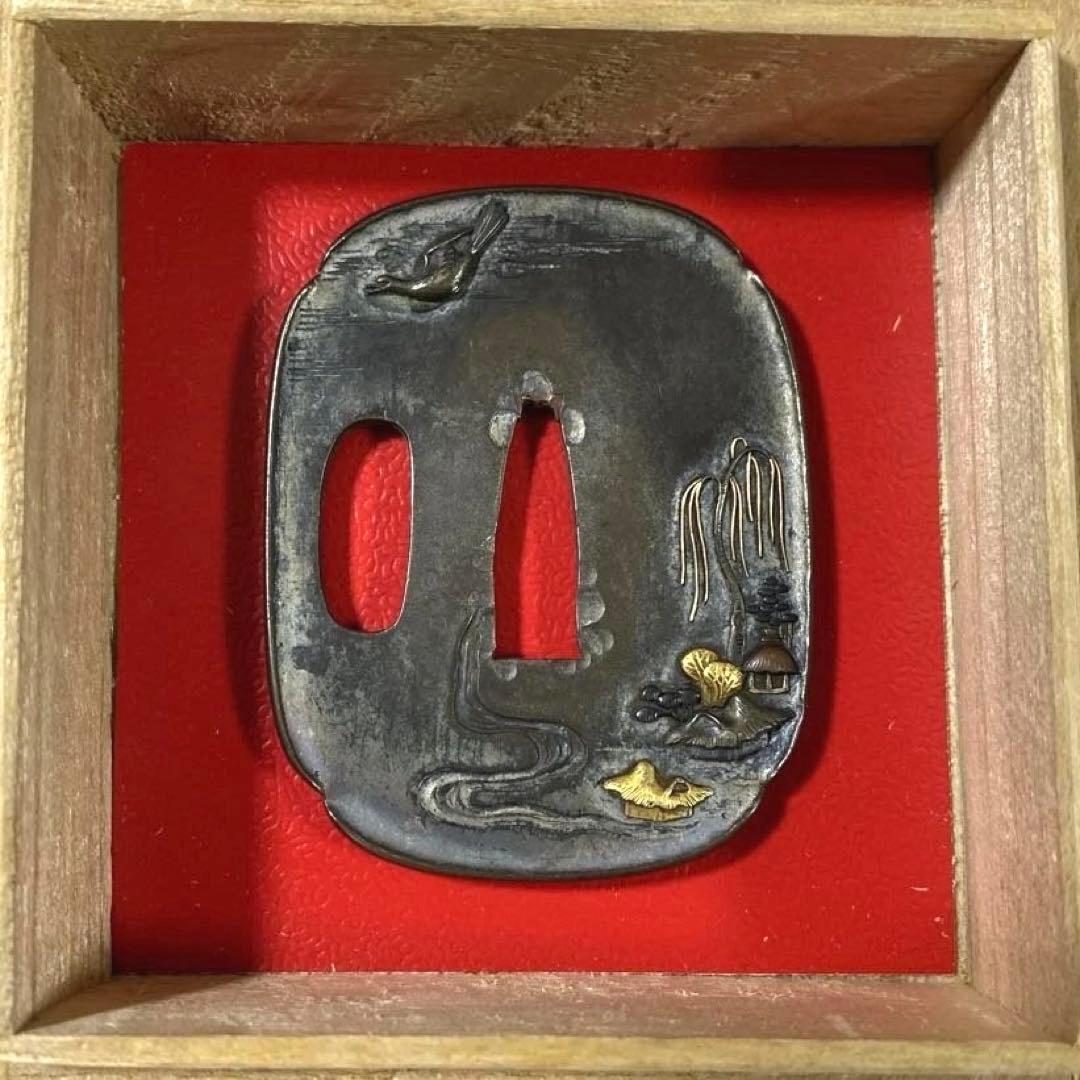 B-24 鍔　金銀象嵌　武具　刀装具　銅製　アンティーク　美術品　工芸品　装飾品