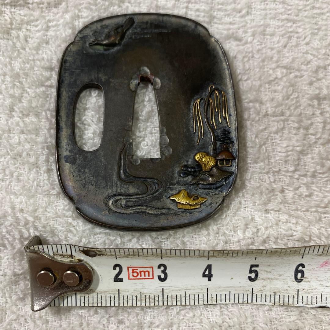 B-24 鍔　金銀象嵌　武具　刀装具　銅製　アンティーク　美術品　工芸品　装飾品