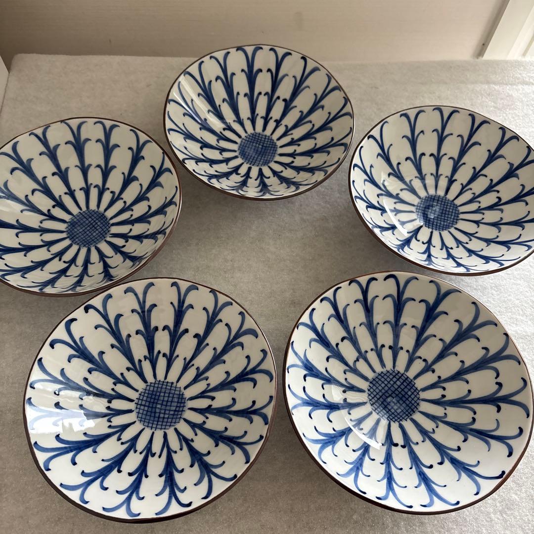 京焼　清水焼　平安岩華　岩華窯　皿　平鉢　五寸平鉢　菊割　5枚セット