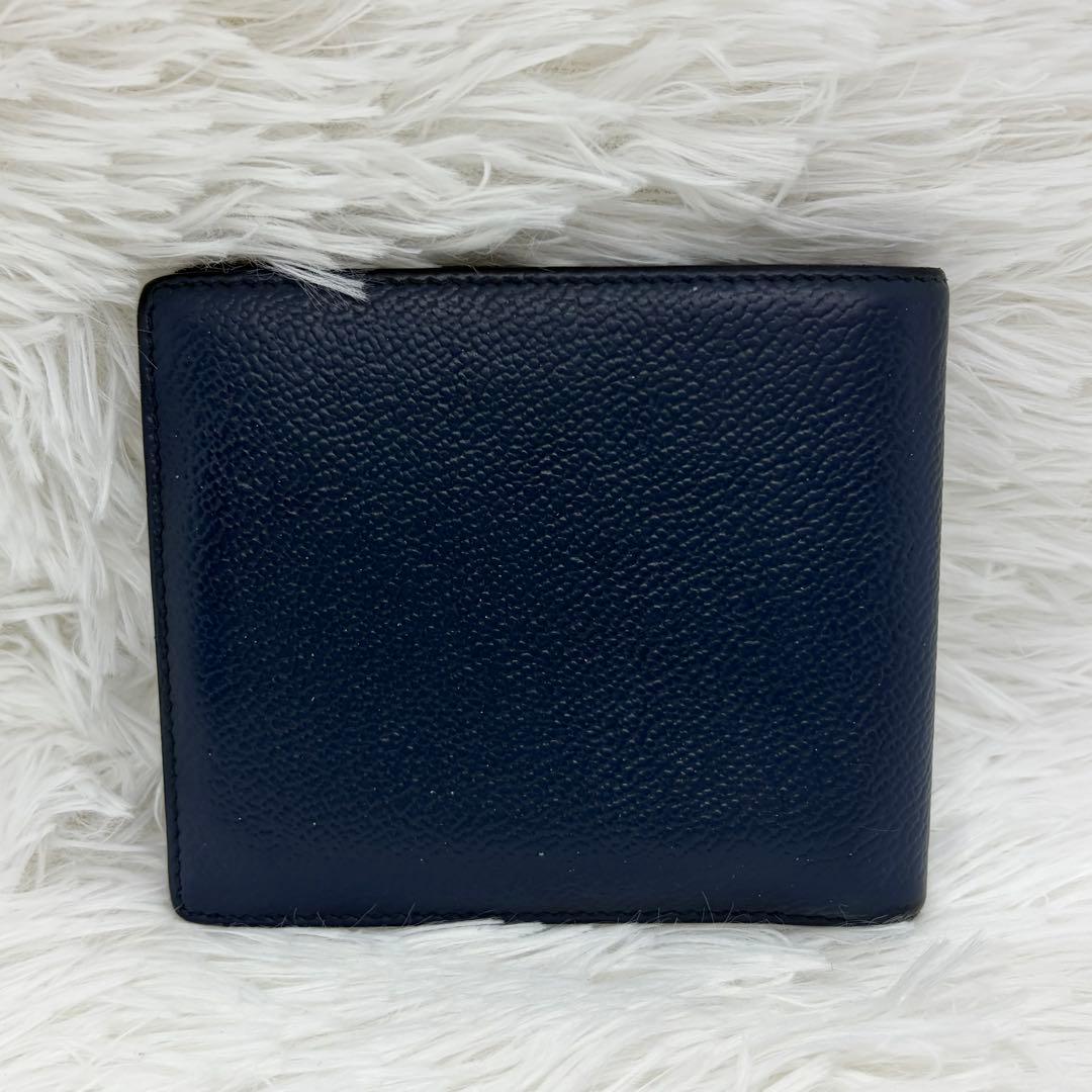 美品✨プラダ 二つ折り サフィアーノ 三角ロゴ 折り財布 レザー シボ革 紺