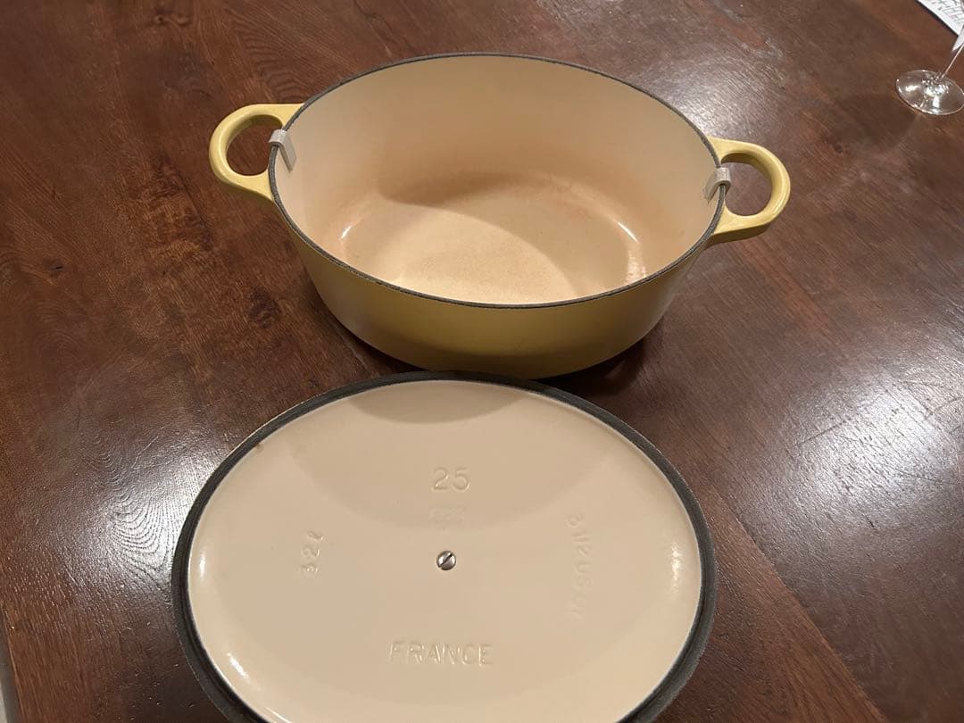LE CREUSET 両手鍋 楕円形25cm イエロー 蓋付きミモザ