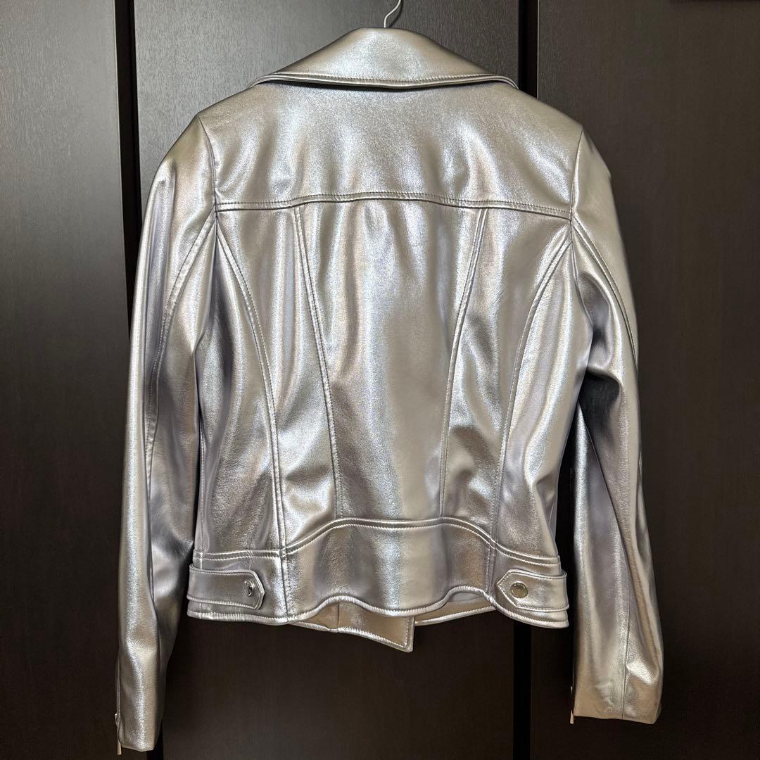 新品 マイケルコース ライダース ジャケット シルバー XS S レザー コート