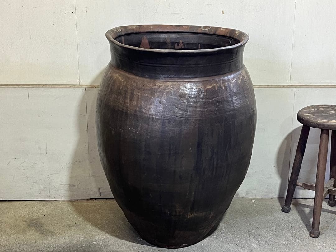 古い唐津焼 82cm甕 特大瓶 小民具壺 水鉢 睡蓮鉢 水槽
