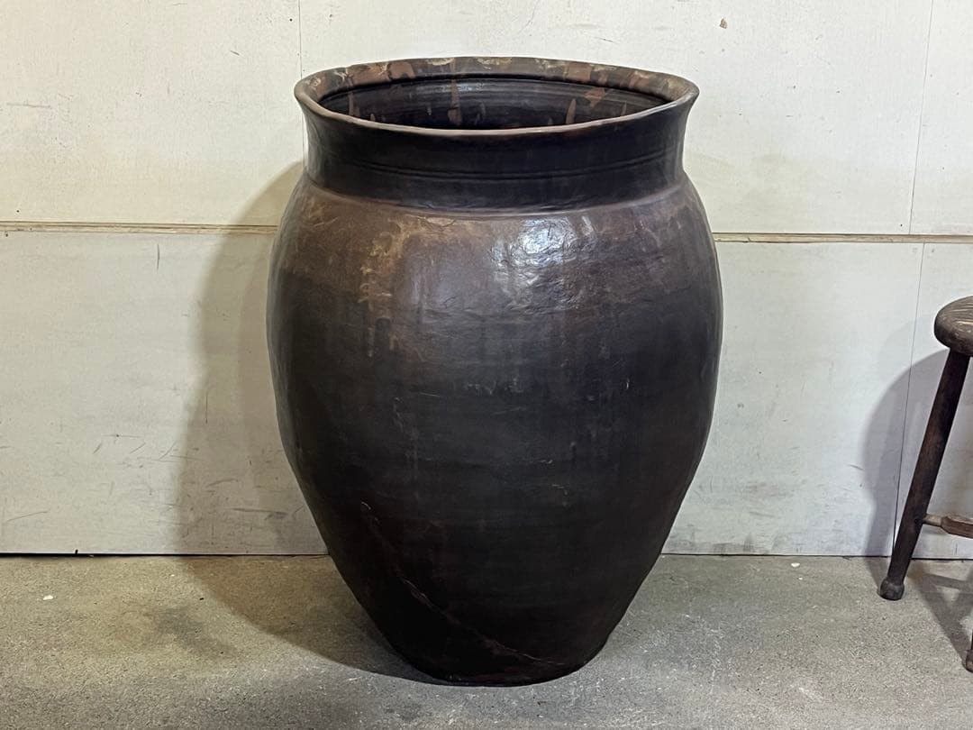 古い唐津焼 82cm甕 特大瓶 小民具壺 水鉢 睡蓮鉢 水槽