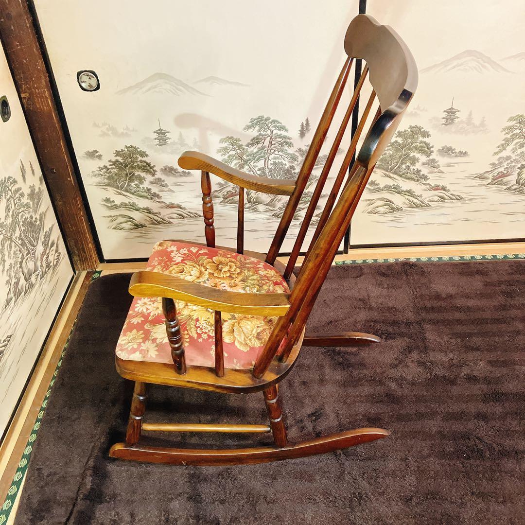 ビンテージ 木製ロッキングチェア 花柄座面 アームチェア