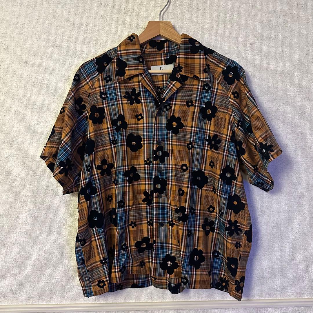 nontokyo チェック×花柄 開襟シャツ