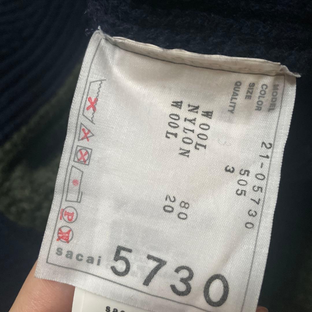 【最終値下げ】sacai 21aw ネイビー・オリーブ リブ編みニットセーター